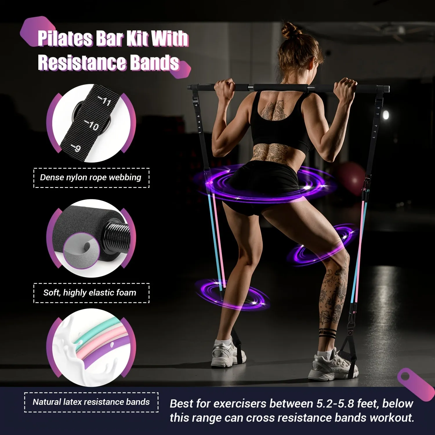 Pilates Bar Kit with Resistance Bands & Ab Roller