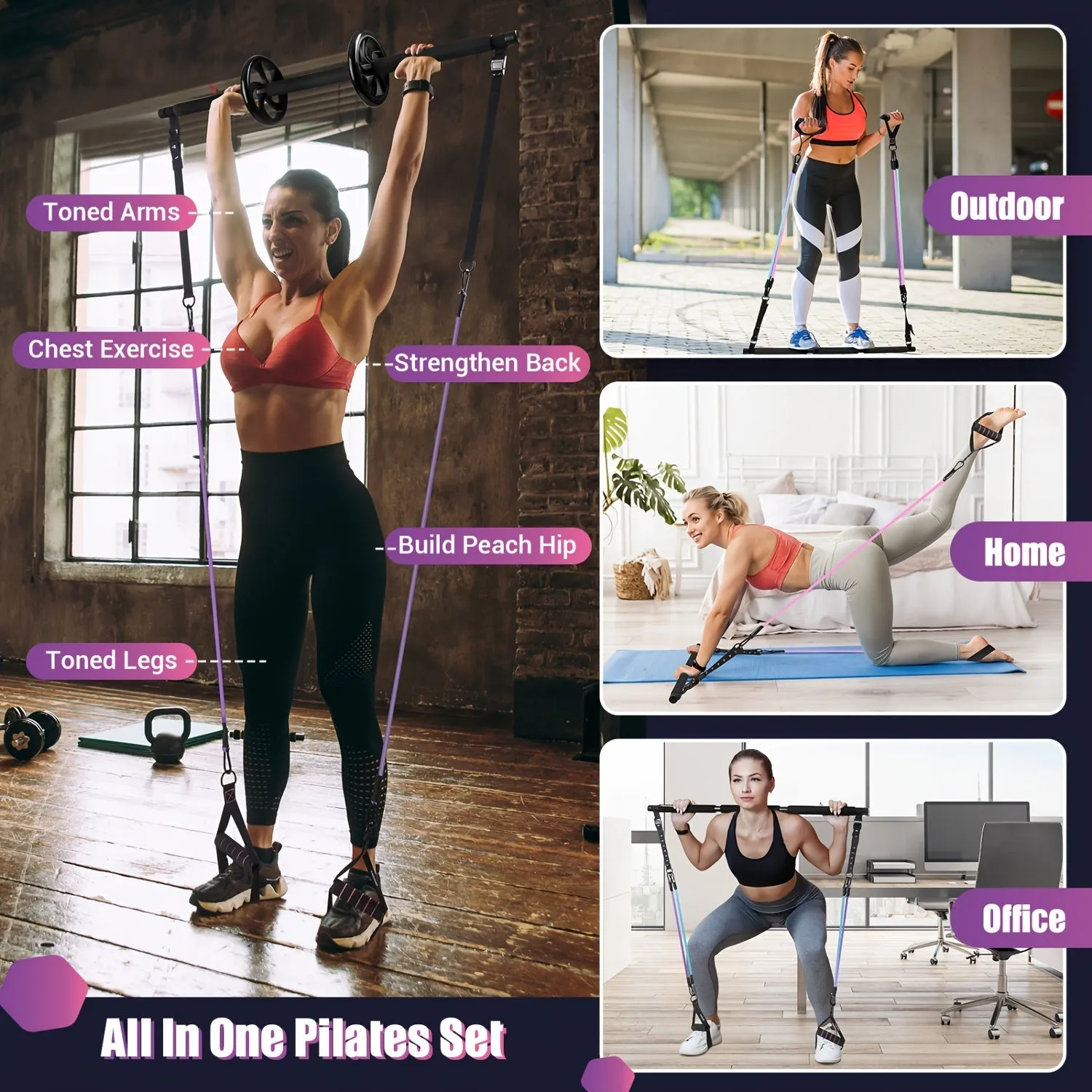 Pilates Bar Kit with Resistance Bands & Ab Roller