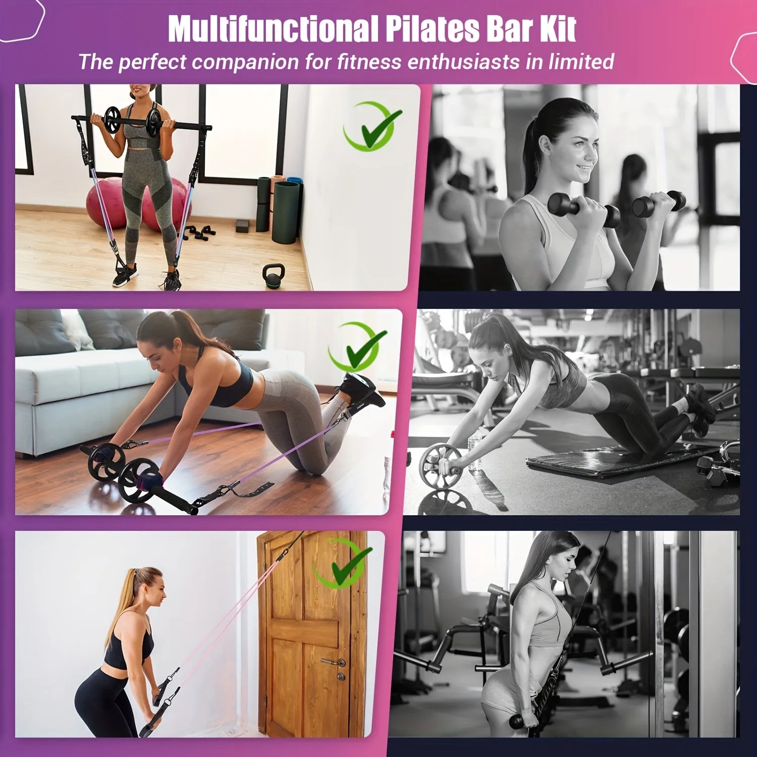 Pilates Bar Kit with Resistance Bands & Ab Roller