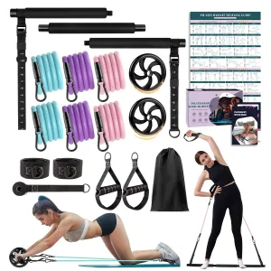 Pilates Bar Kit with Resistance Bands & Ab Roller