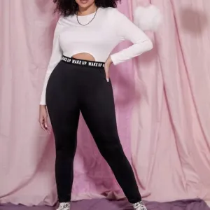 Plus Casual Attitude Tape Detail Crop Tee and Leggings Set