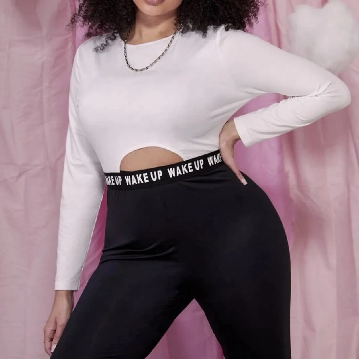 Plus Casual Attitude Tape Detail Crop Tee and Leggings Set
