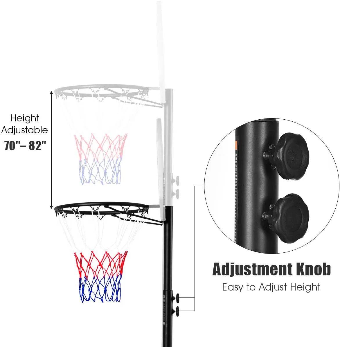 Portable Adjustable Basketball Hoop System Stand with Wheels