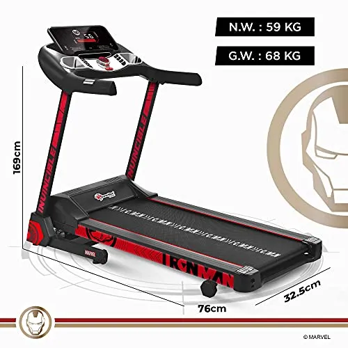 PowerMax Fitness X Marvel MTM-2500 Iron Man Edition (4HP Peak) Smart Folding Electric Treadmill with Manual Incline, MP3, Speaker, Exercise Machine for Home Gym and Cardio Training (Red)
