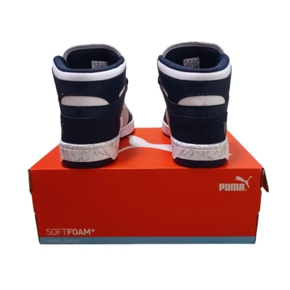 PUMA Rebound Mid Layup Marble Jr, White, Navy and grey, size 4.5C US Kids
