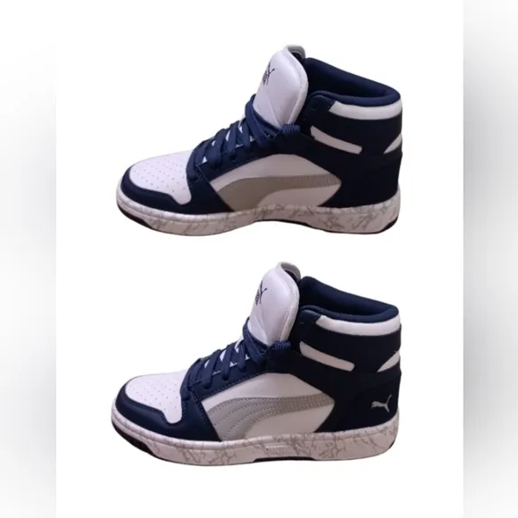 PUMA Rebound Mid Layup Marble Jr, White, Navy and grey, size 4.5C US Kids