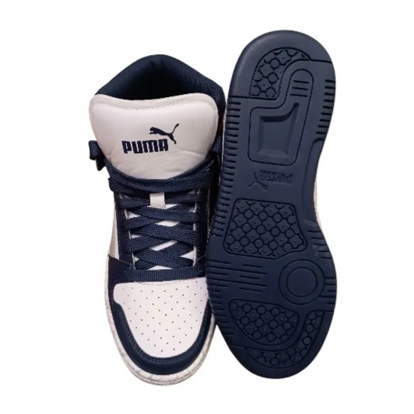 PUMA Rebound Mid Layup Marble Jr, White, Navy and grey, size 4.5C US Kids