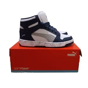 PUMA Rebound Mid Layup Marble Jr, White, Navy and grey, size 4.5C US Kids