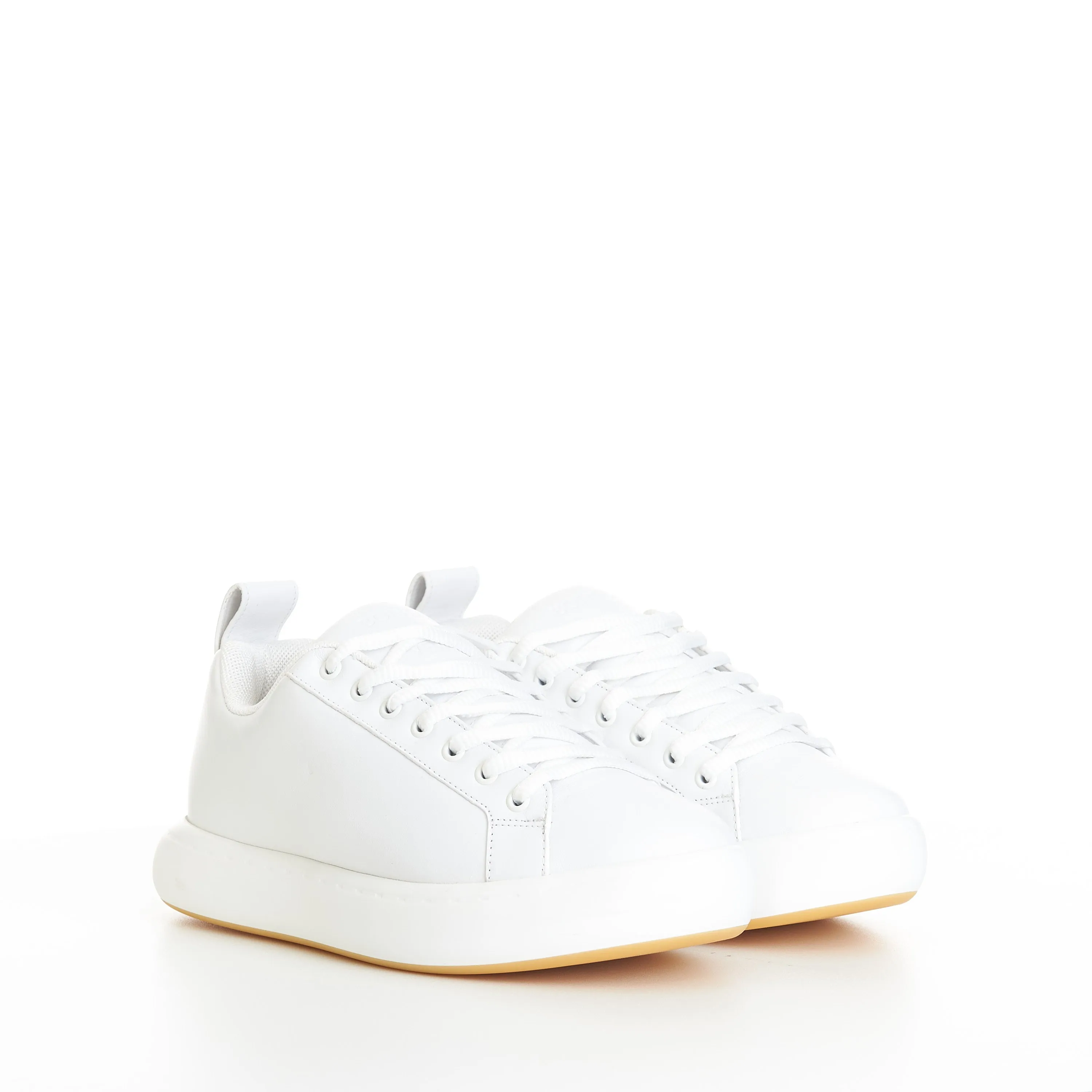 "Pillow" Lace-up Sneakers In Optic White / Natural Padded Leather