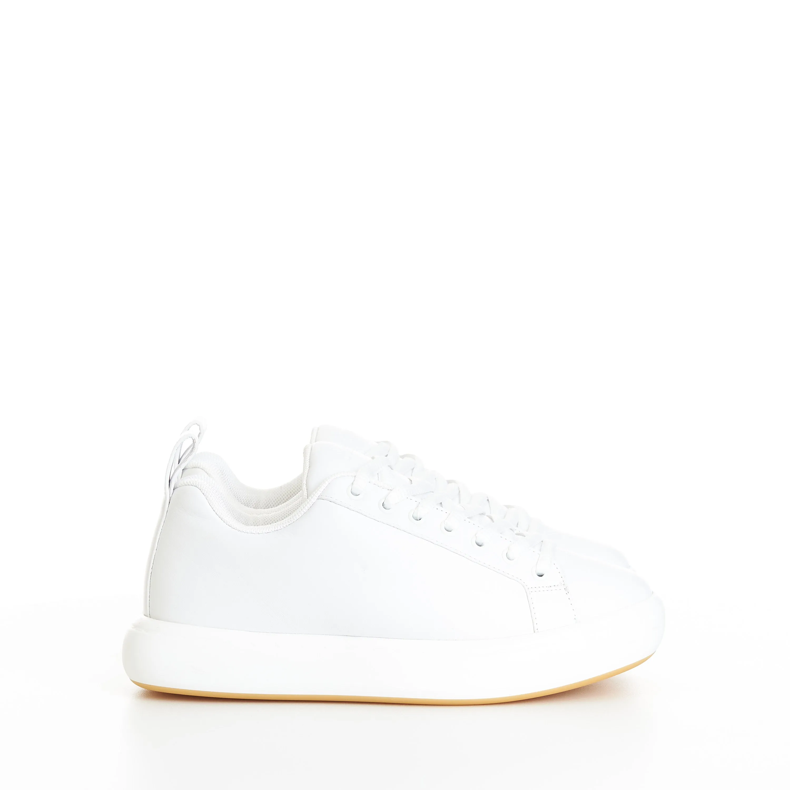 "Pillow" Lace-up Sneakers In Optic White / Natural Padded Leather