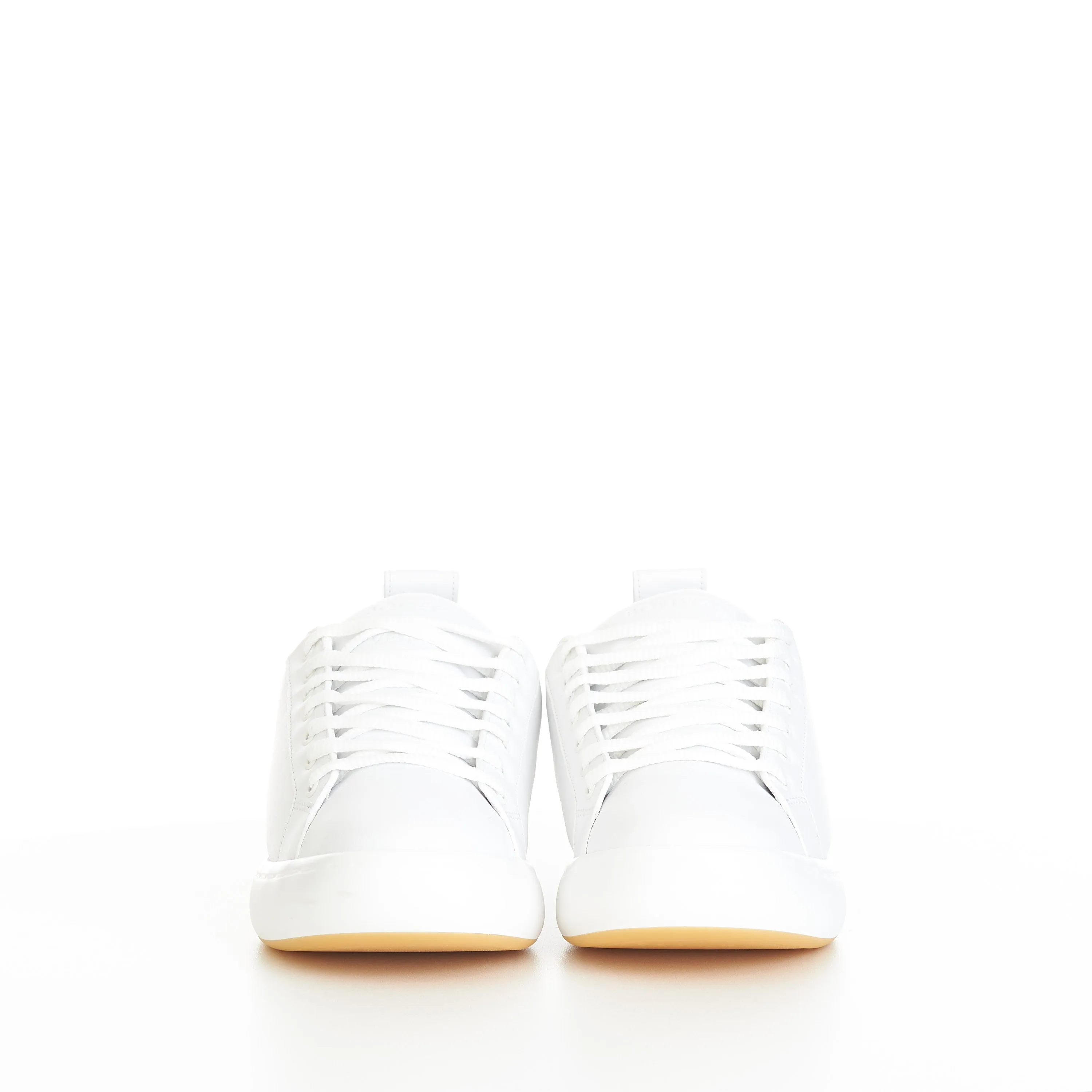 "Pillow" Lace-up Sneakers In Optic White / Natural Padded Leather