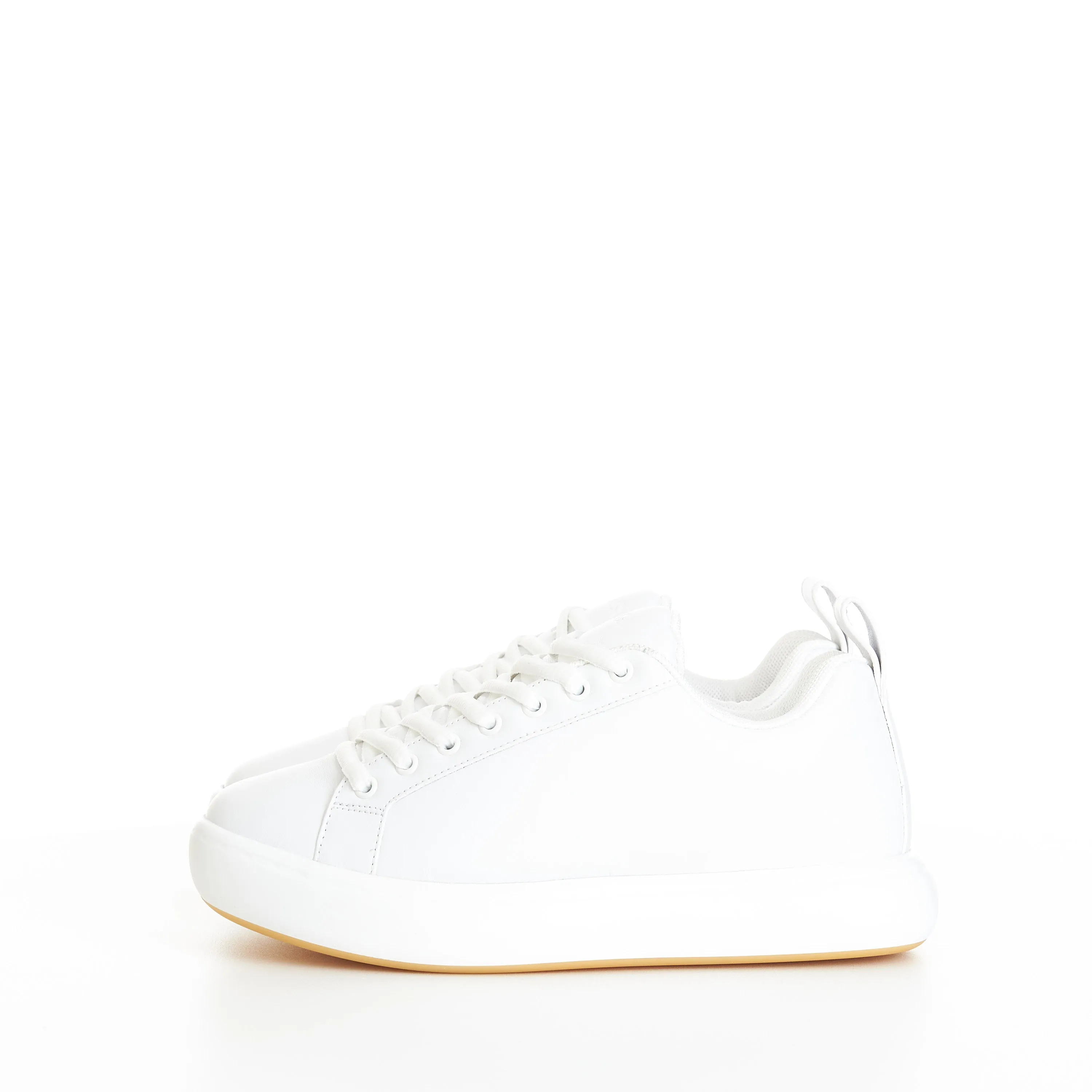 "Pillow" Lace-up Sneakers In Optic White / Natural Padded Leather