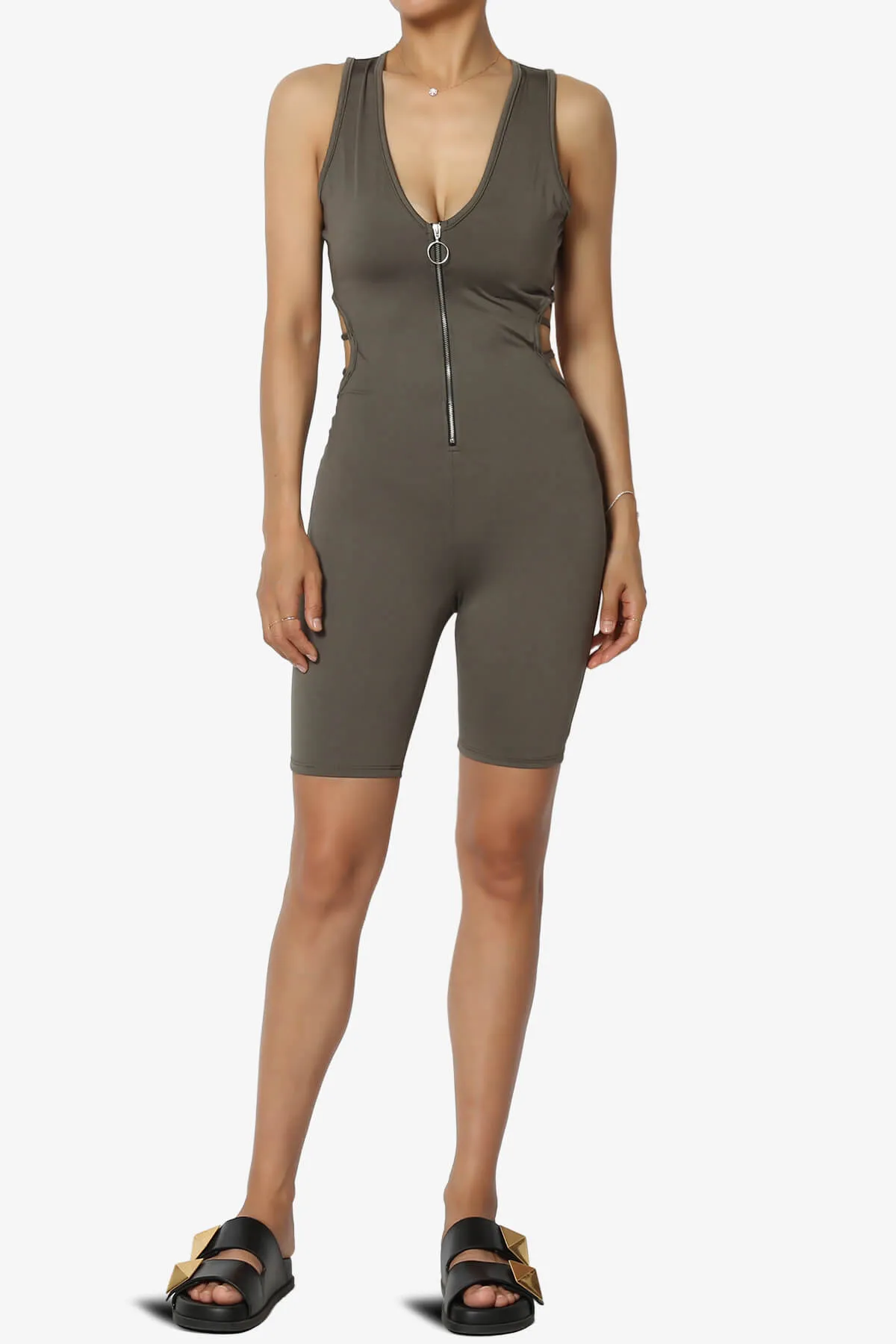 Rally Open Back Zip Front Romper