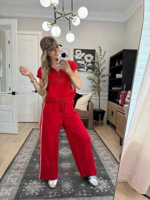 Red Contrast Athletic Pants - FINAL SALE