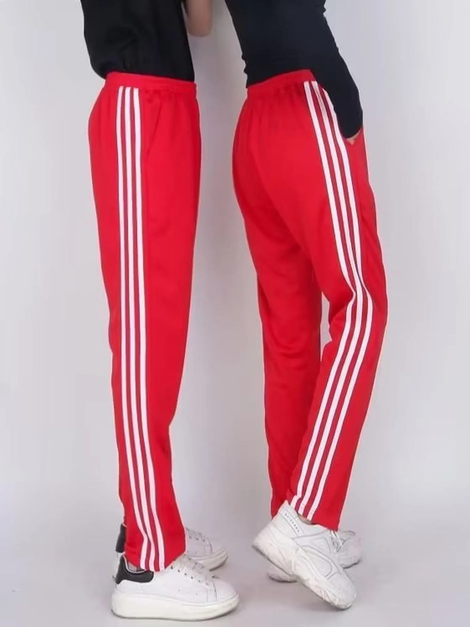 Red Contrast Striped Wide Leg Sweatpants