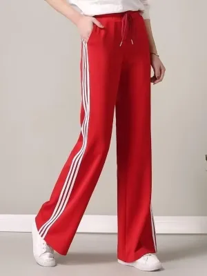 Red Contrast Striped Wide Leg Sweatpants