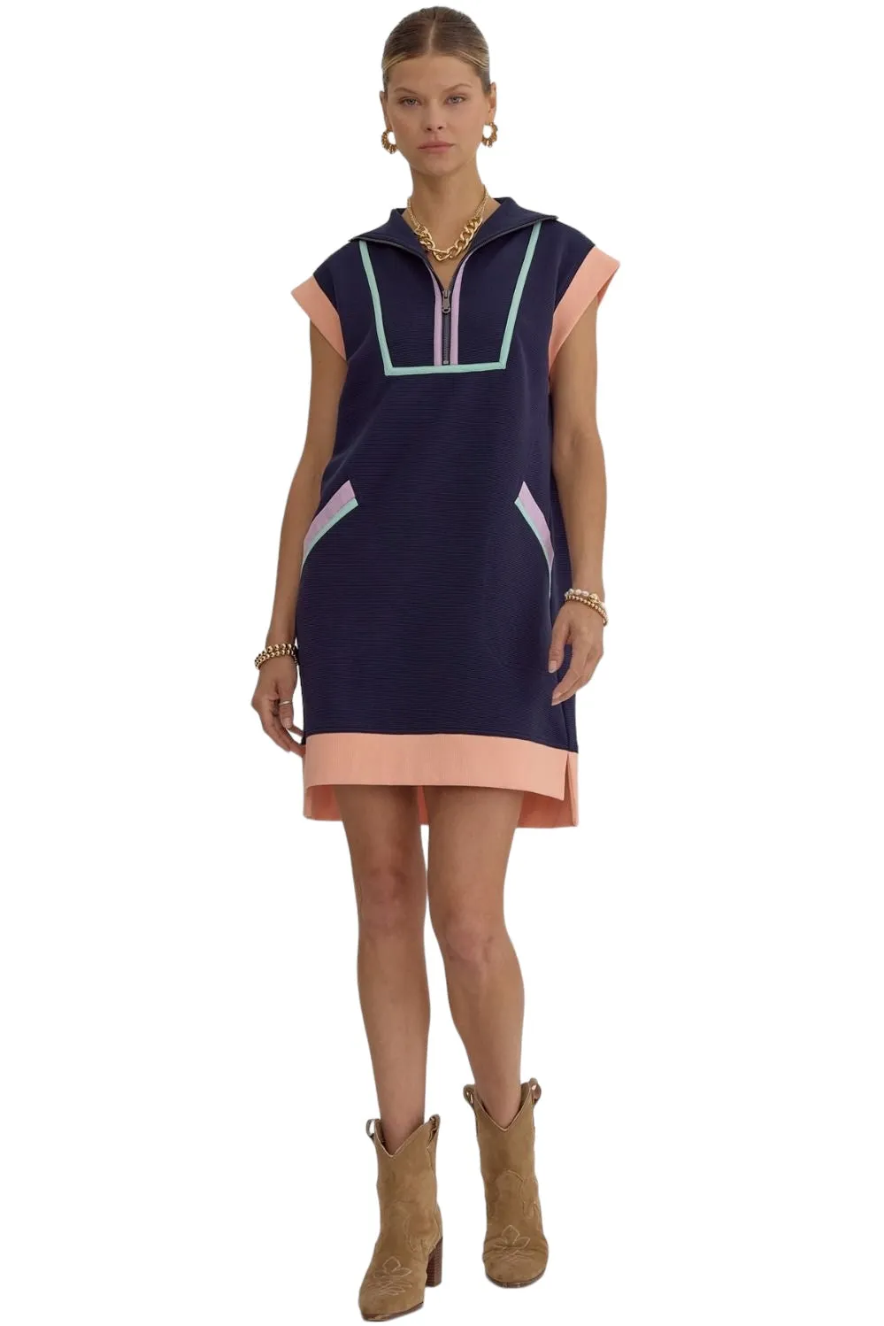 Refresh & Reset Navy Color Mix Dress