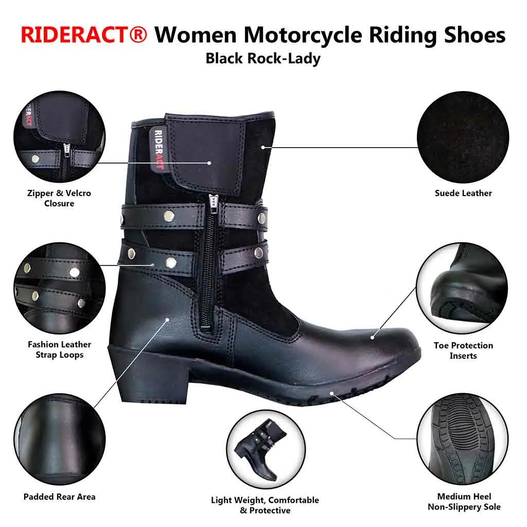 RIDERACT® Women’s Motorbike Boots Fashion Riding Lady Shoes Rock Black