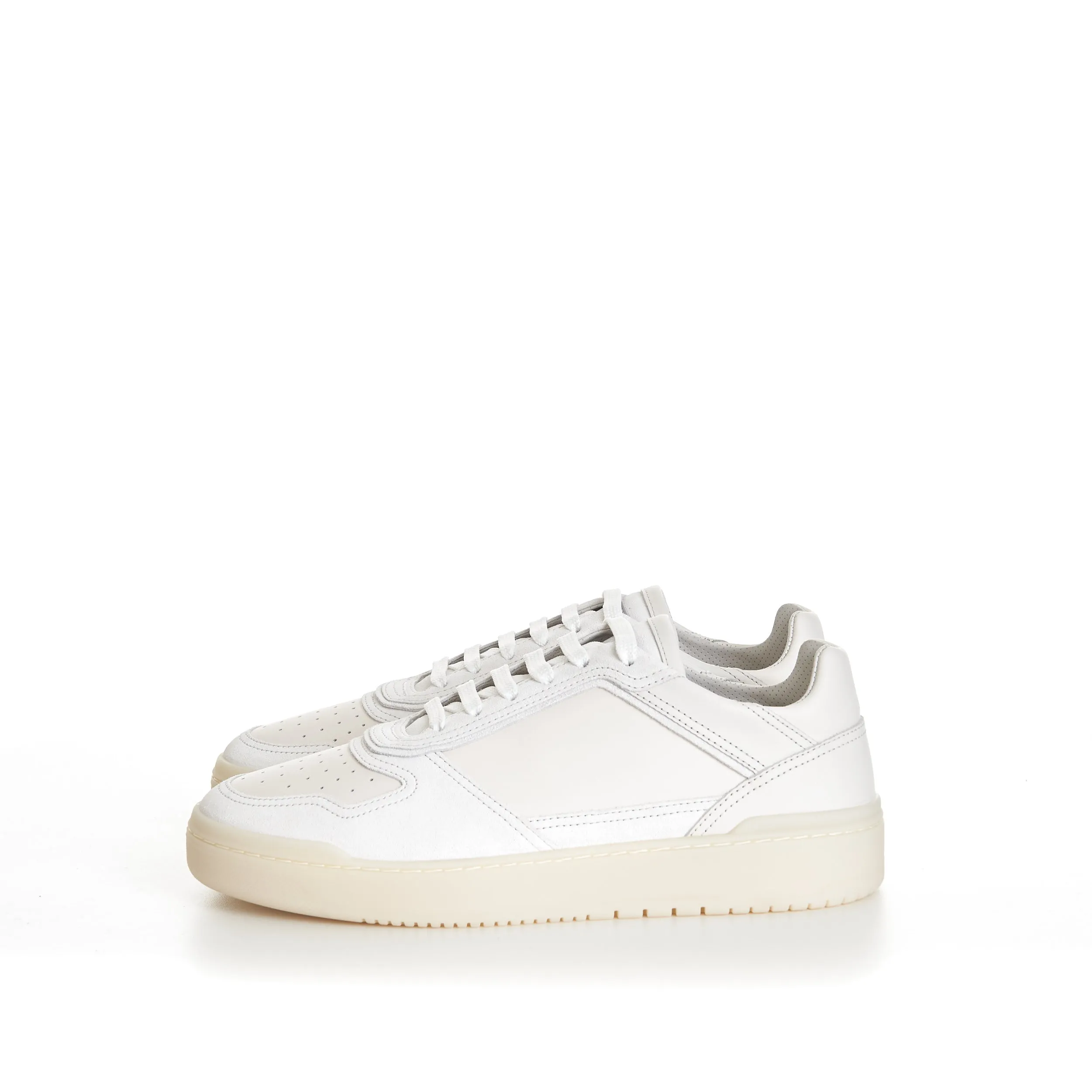 Semi-Polished Calfskin And Washed Suede Basket Sneakers