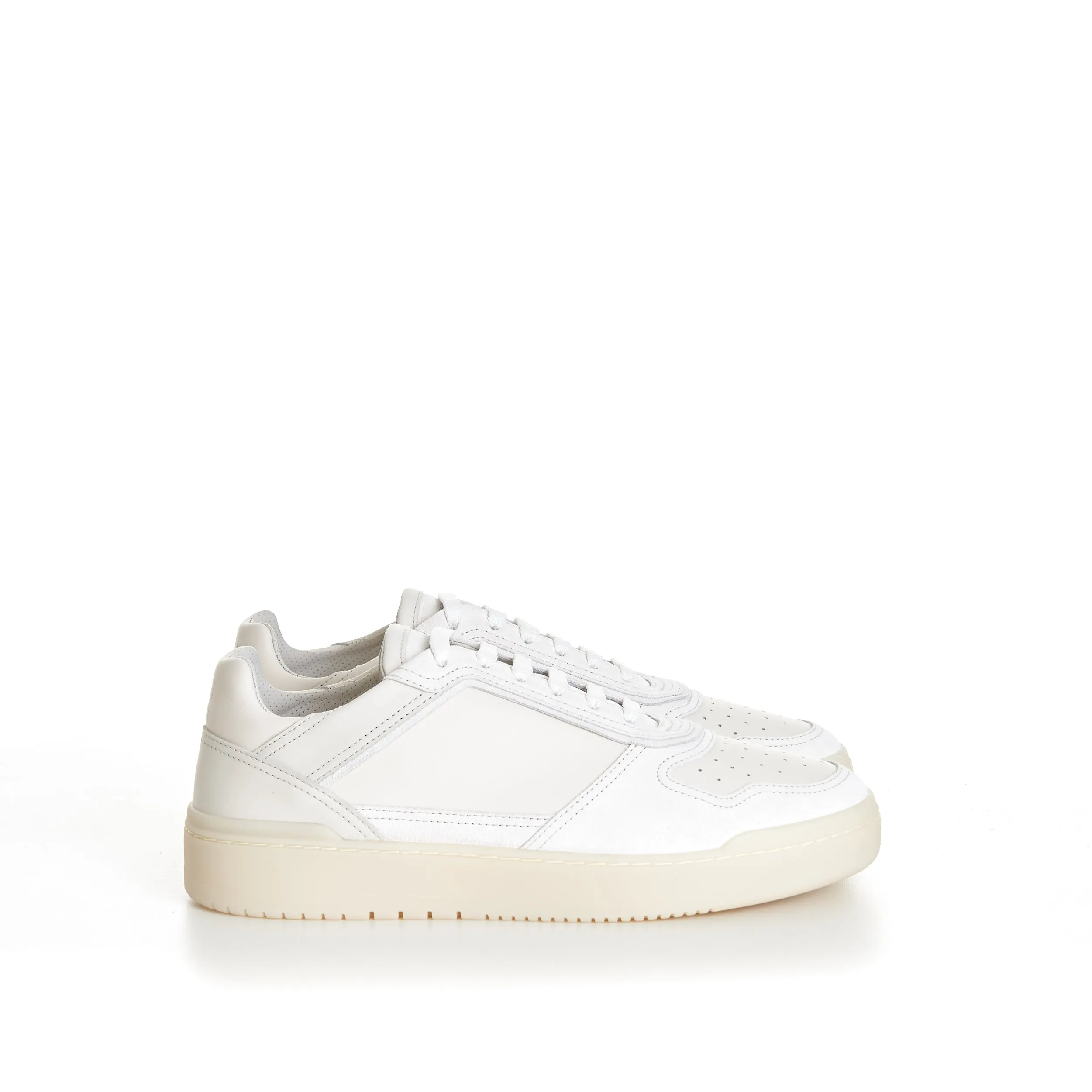 Semi-Polished Calfskin And Washed Suede Basket Sneakers
