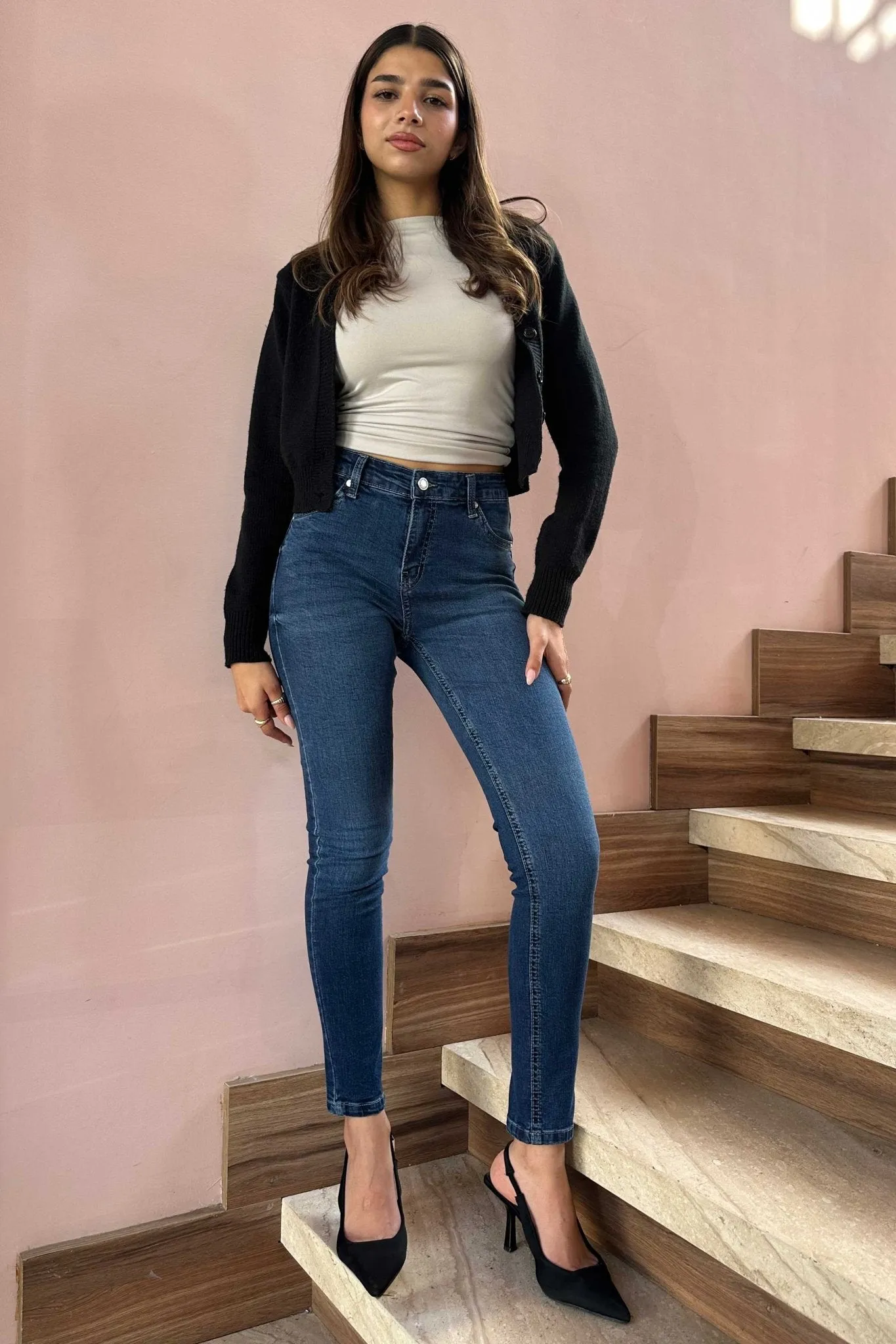 Skinny - High-Waist Dark Blue Jeans