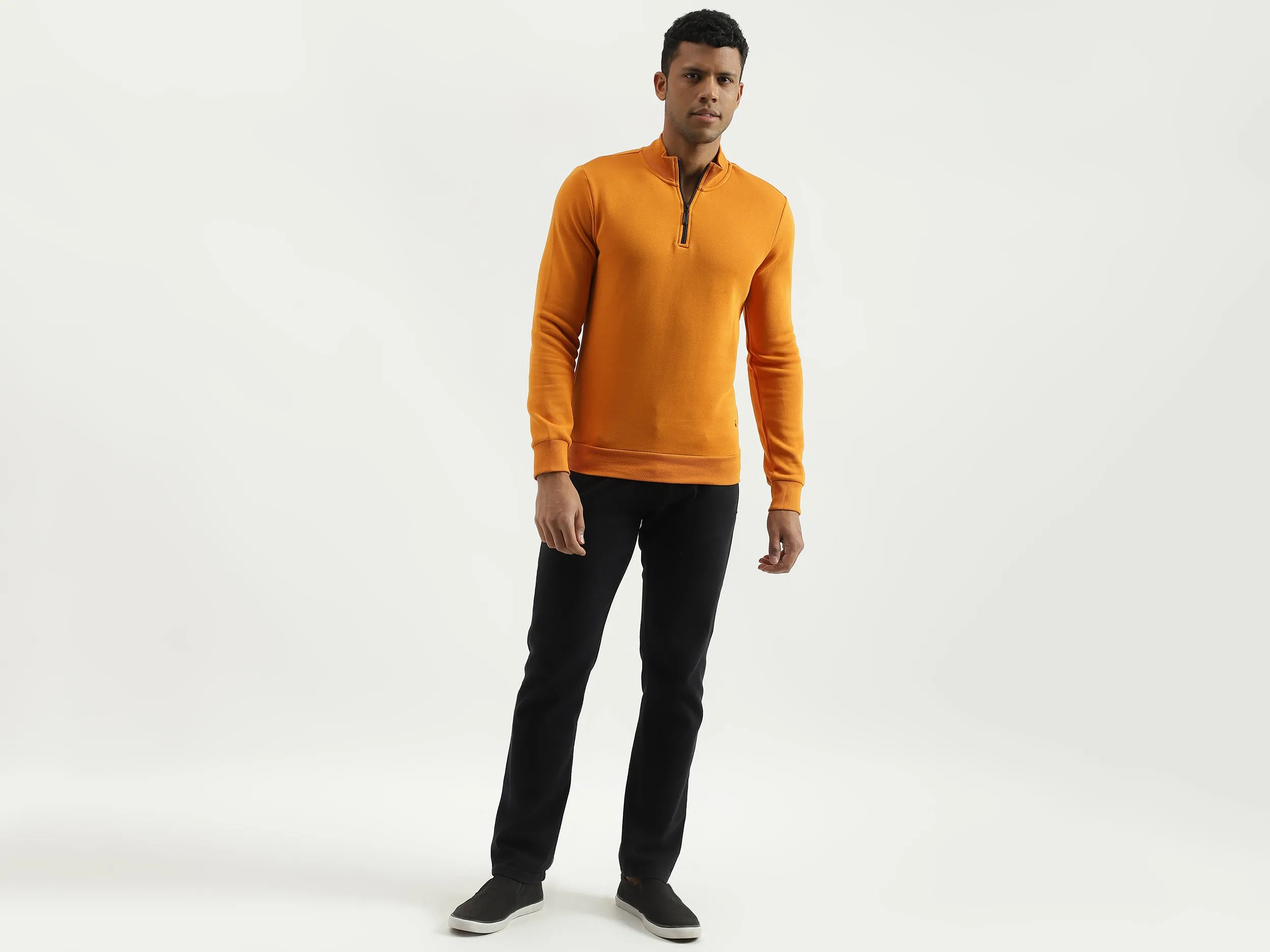 Slim Fit Mock Neck Solid Sweatshirt