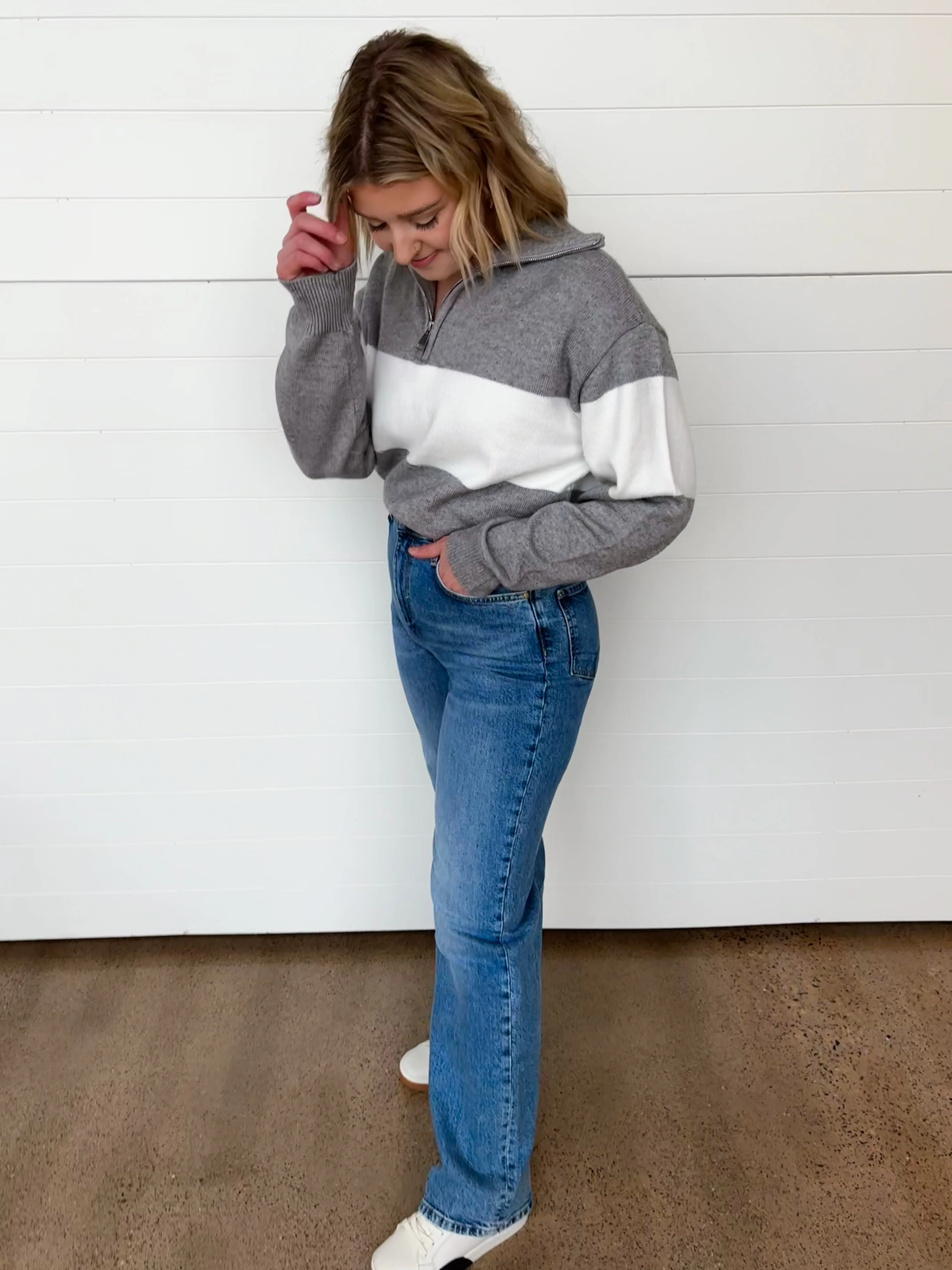 The Baylee Zip Front Collared Sweater