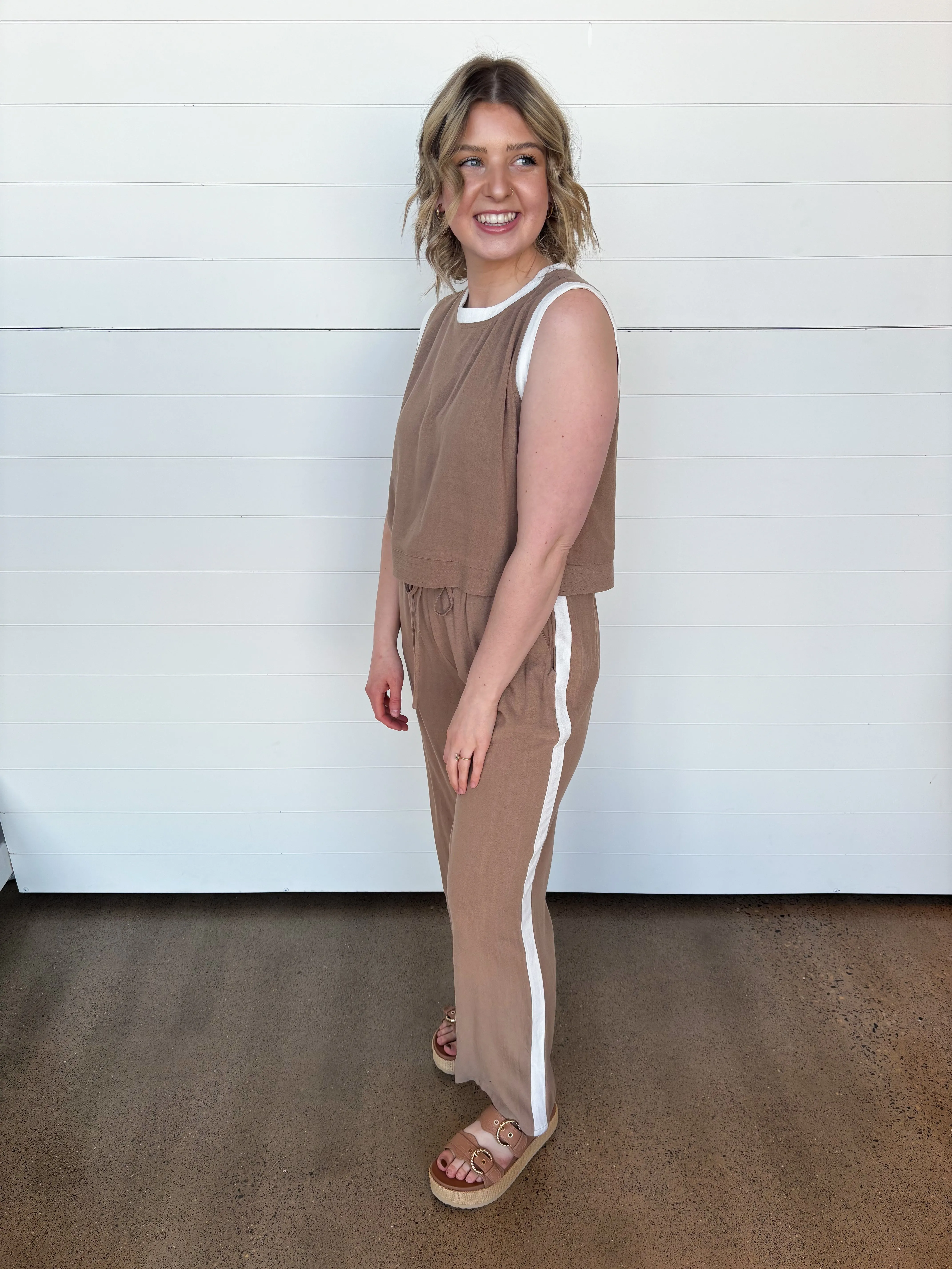 The Hailee Contrast Trim Tank   Pants Set