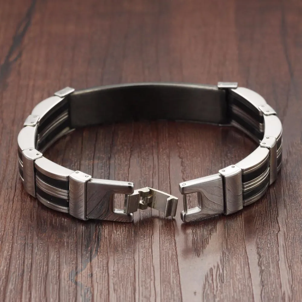 Titanium Steel Personalized Engrave Bracelets For Men Customization Text 205mm Length Bracelets & Bangles