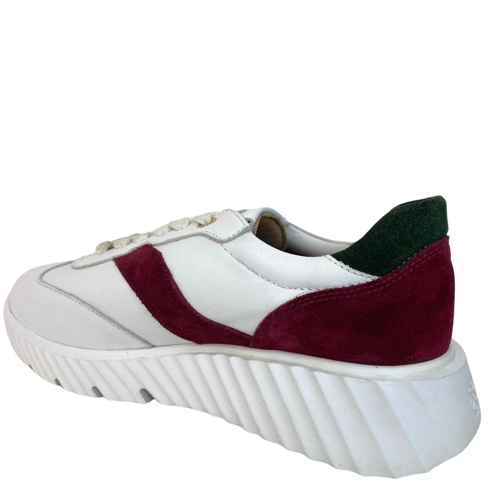 Unisa Efro White & Burgundy Lace Up Sneakers