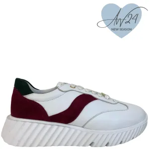 Unisa Efro White & Burgundy Lace Up Sneakers