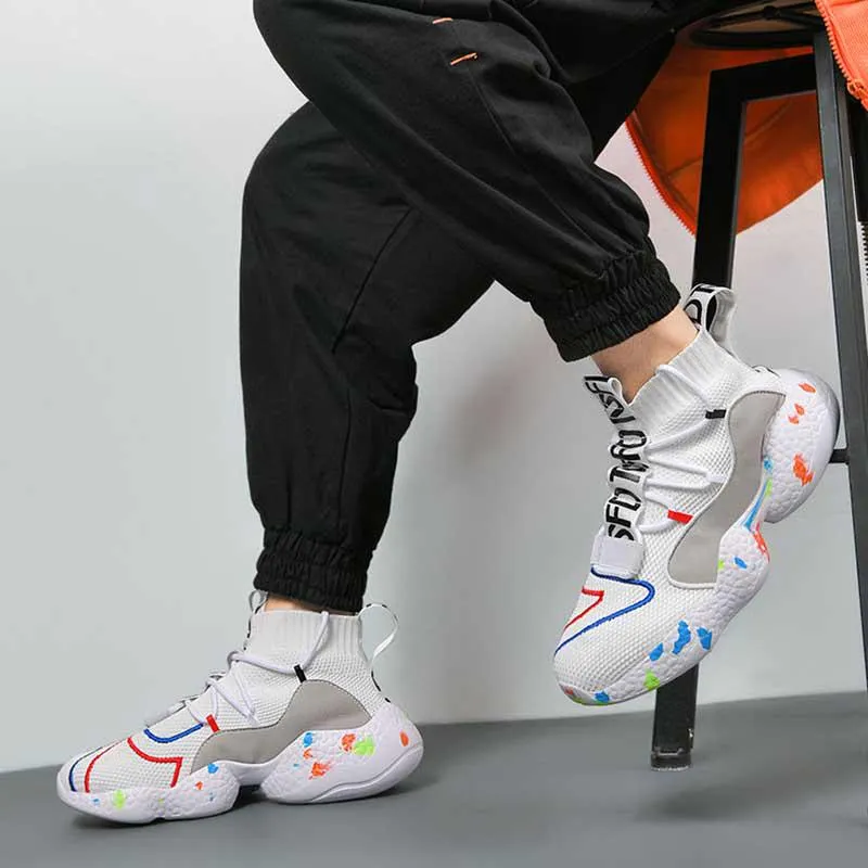 Unisex Plus Size 36-48 Men High-top Sneakers Couples Running Basketball Shoes Breathable Shockproof Non-slip Sports Shoes for Men and Women