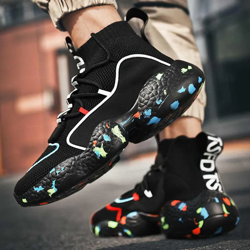 Unisex Plus Size 36-48 Men High-top Sneakers Couples Running Basketball Shoes Breathable Shockproof Non-slip Sports Shoes for Men and Women