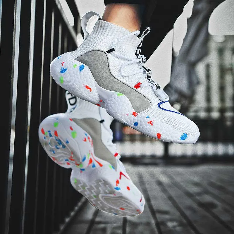 Unisex Plus Size 36-48 Men High-top Sneakers Couples Running Basketball Shoes Breathable Shockproof Non-slip Sports Shoes for Men and Women