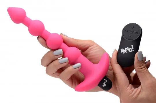 Vibrating Silicone Anal Beads and Remote Control - Pink