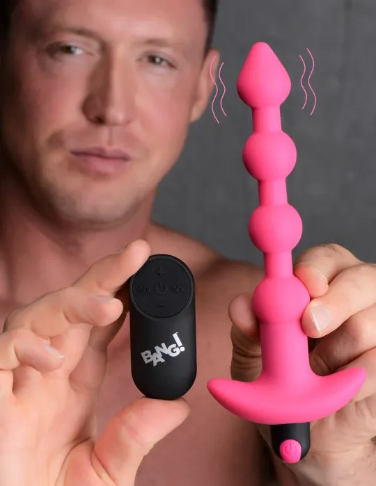 Vibrating Silicone Anal Beads and Remote Control - Pink