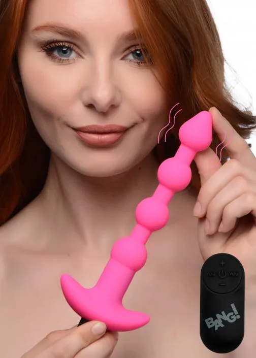 Vibrating Silicone Anal Beads and Remote Control - Pink