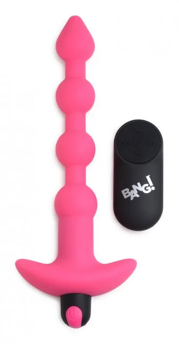 Vibrating Silicone Anal Beads and Remote Control - Pink