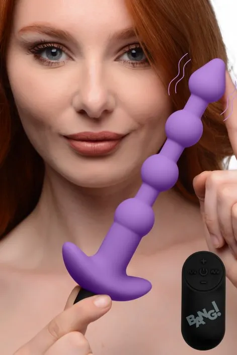Vibrating Silicone Anal Beads and Remote Control - Purple