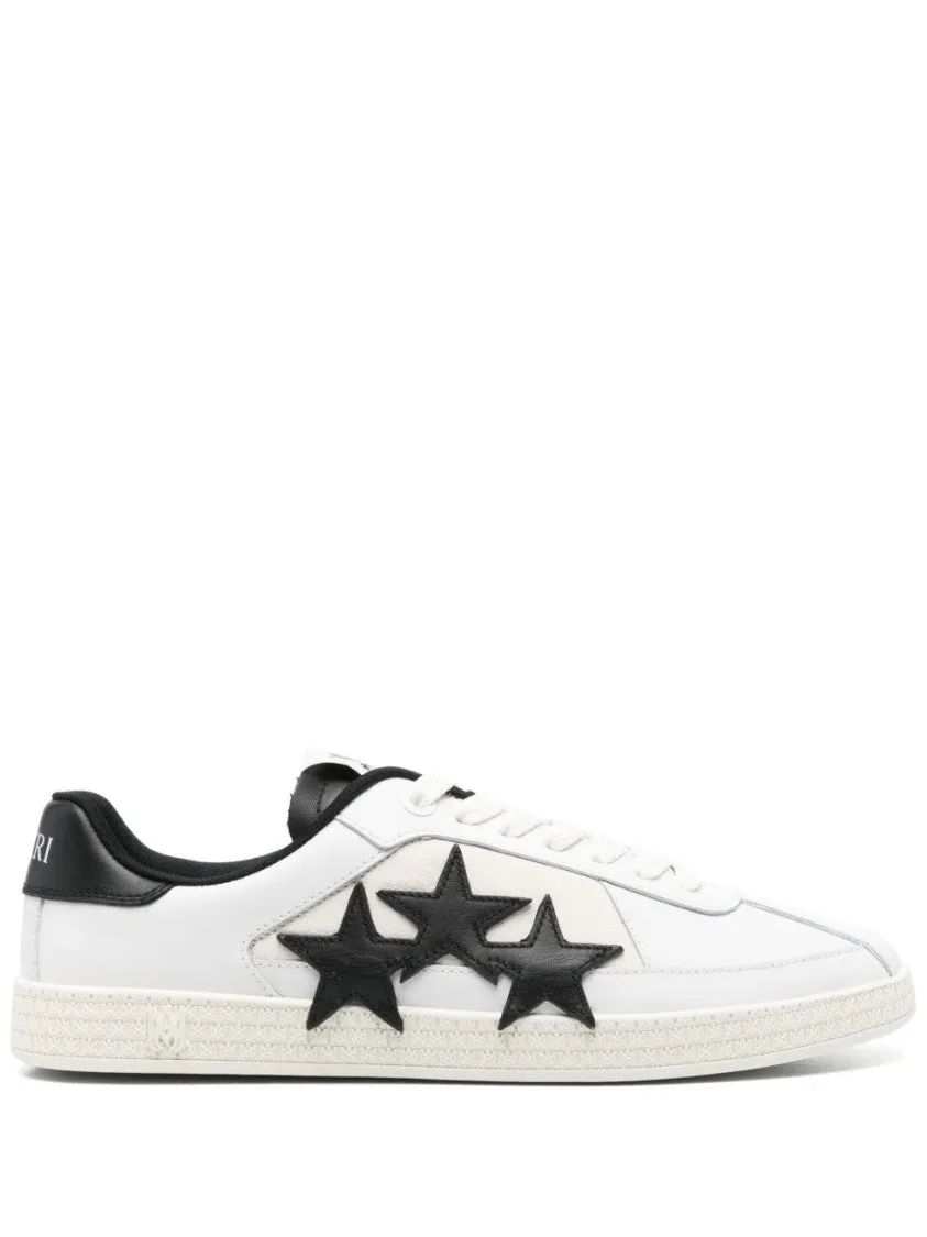 White Leather Sneakers With Black Star Accents