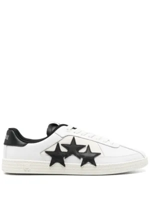 White Leather Sneakers With Black Star Accents