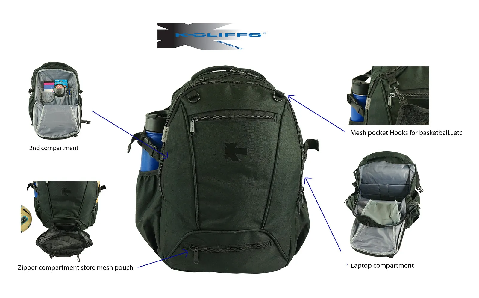Wholesale Case Lot: 20pcs Heavy Duty 17 Inch Sports School Backpack | Dedicated Basketball Soccer Compartment  |||   20 PACKS | $18.49 PER PACK