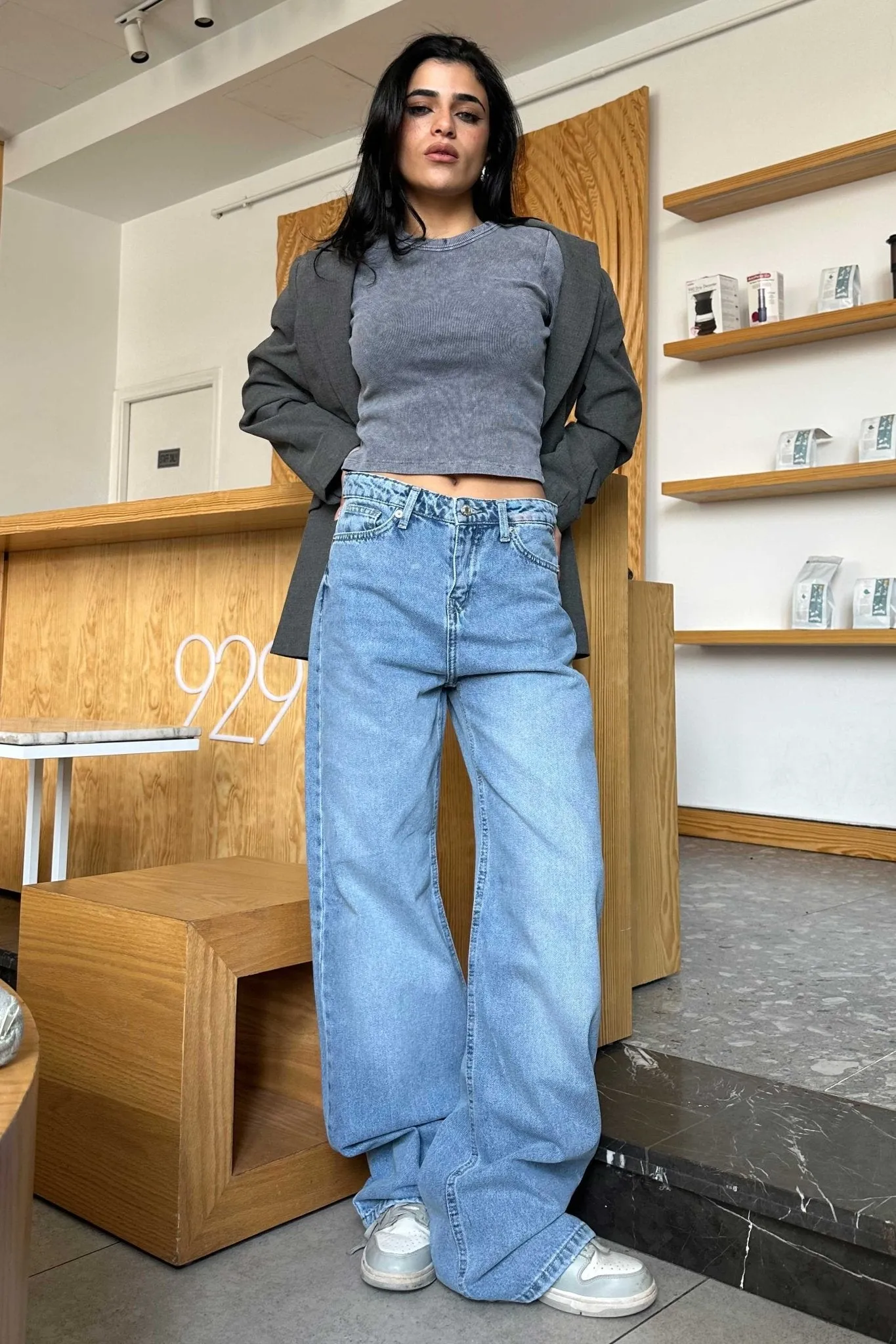 Wide Leg Jeans - Ocean Medium Blue Washed Jeans.