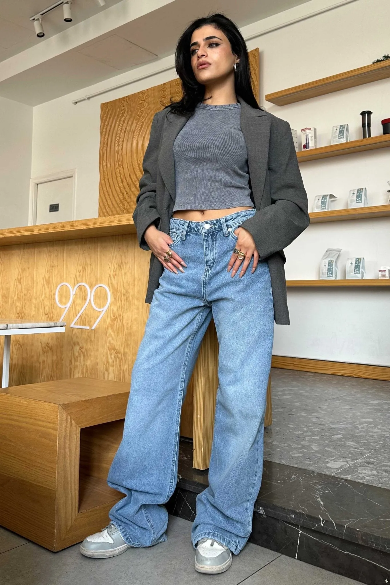 Wide Leg Jeans - Ocean Medium Blue Washed Jeans.
