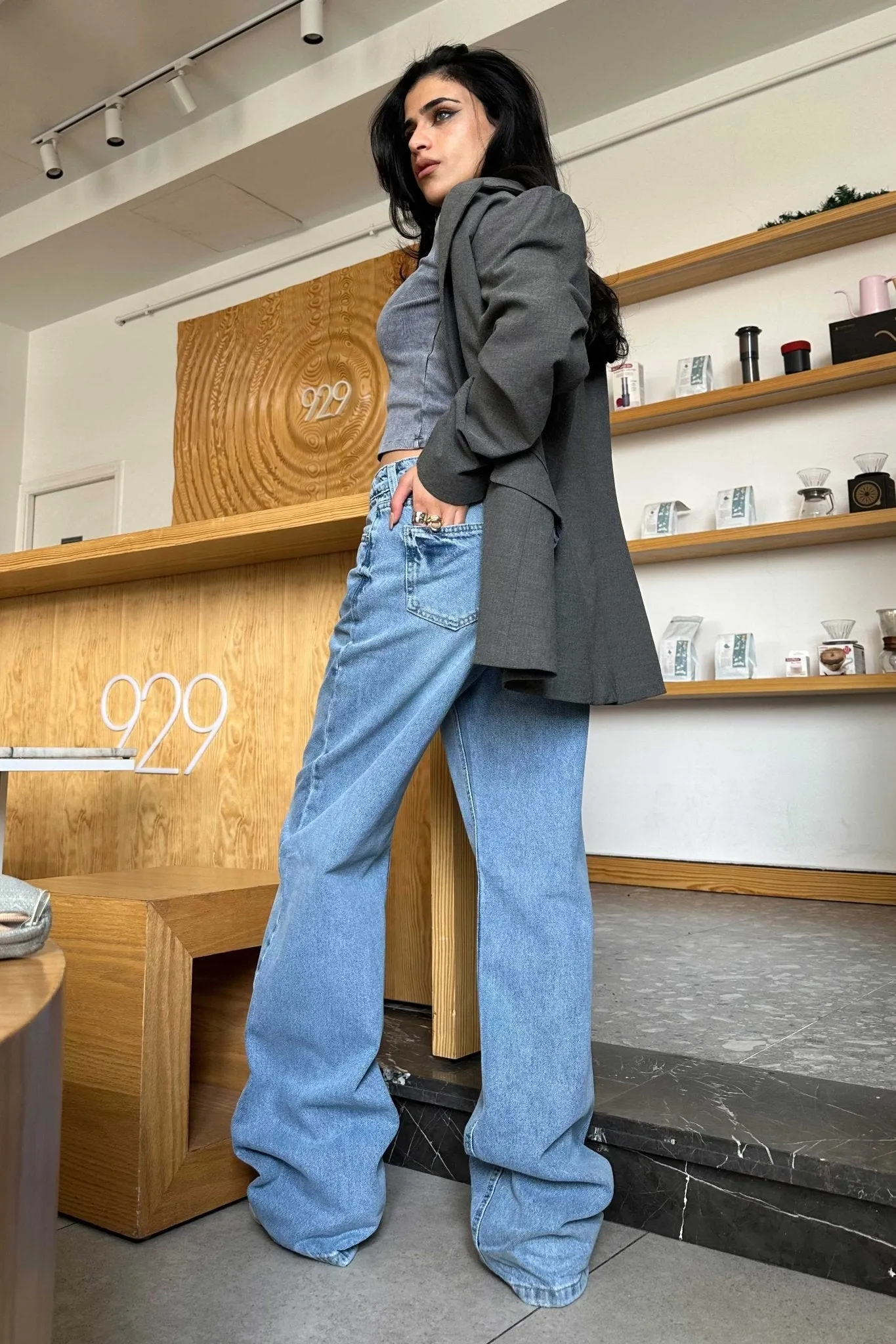 Wide Leg Jeans - Ocean Medium Blue Washed Jeans.