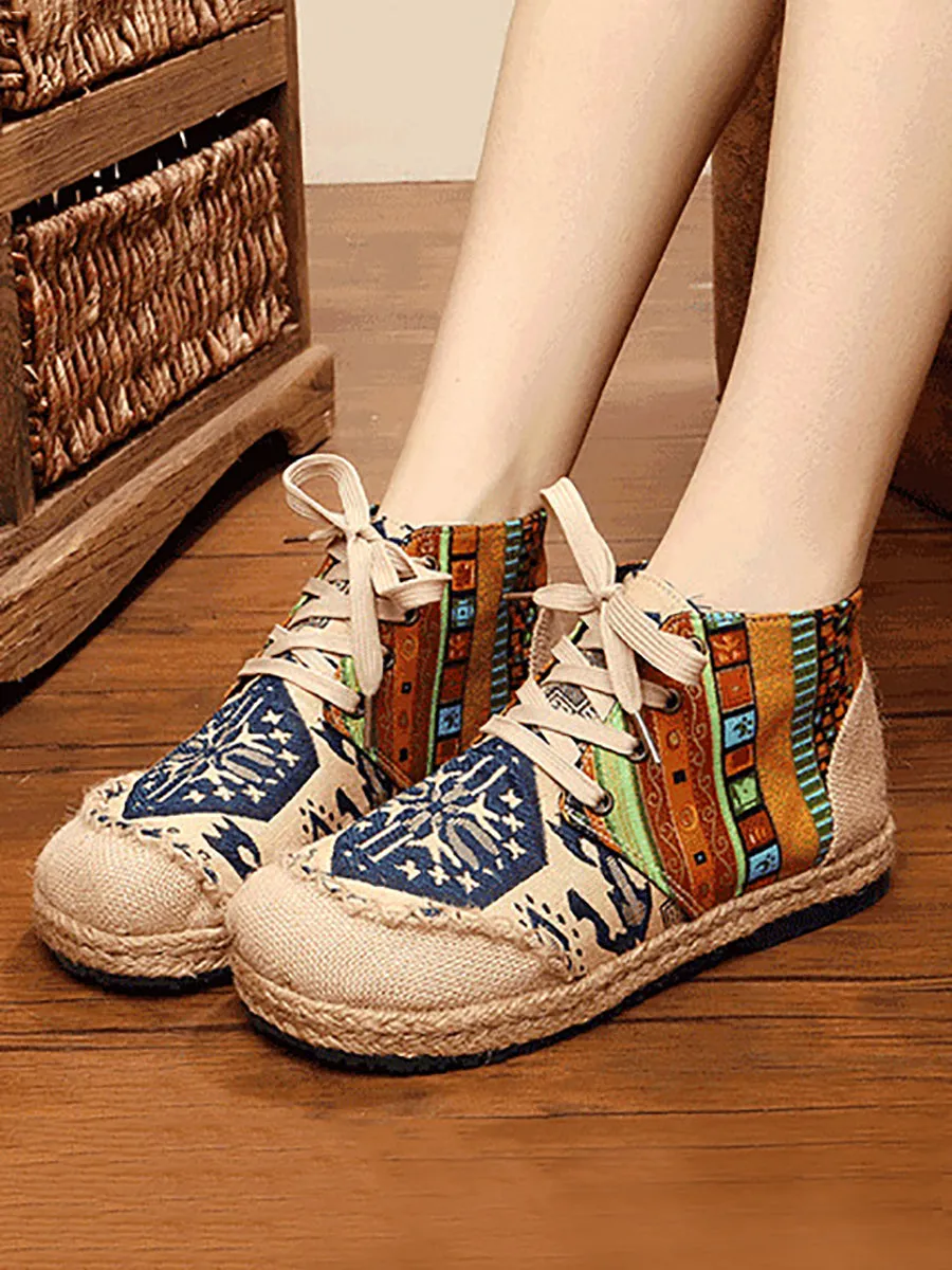 Women Ethnic Spliced Linen Embroidery Shoes