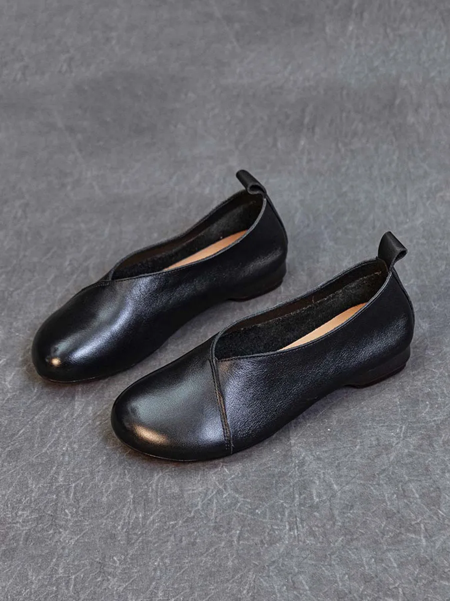 Women Vintage Spring Leather Low-Heel Shoes