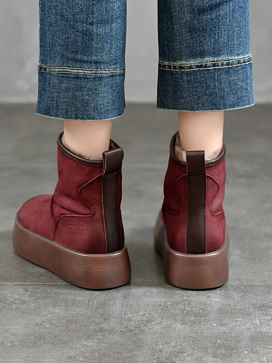 Women Winter Genuine Leather Fleece-lined Platform Boots
