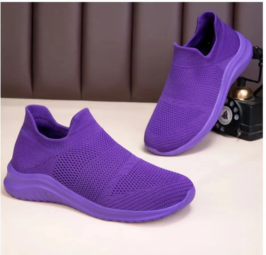 Women's & Men's Autumn Couple Flying Woven Socks Mouth Casual Shoes