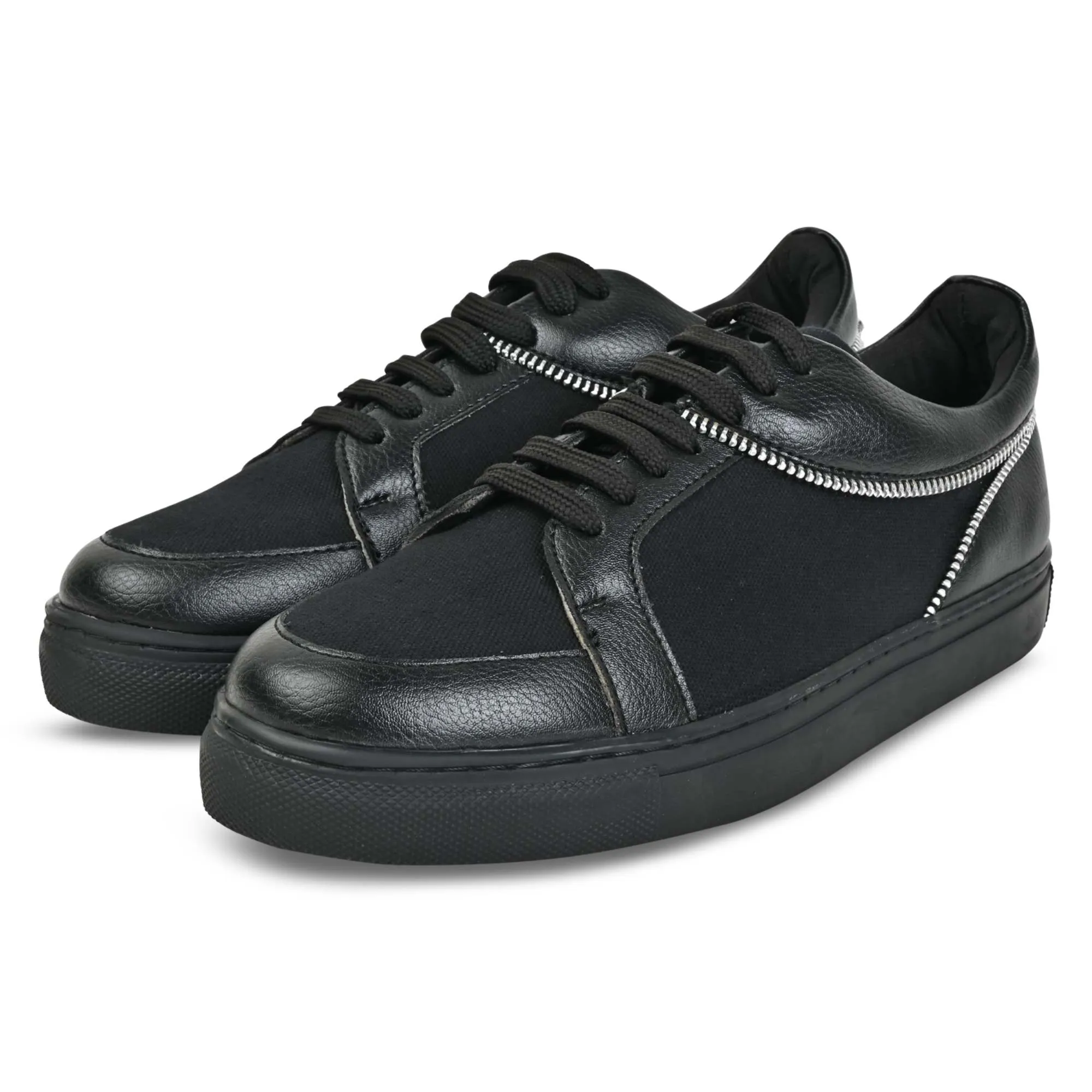 Zipper-Accent Sneakers- Black